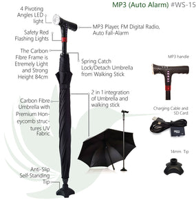 CarbonBond 带 MP3 手柄（带自动跌倒警报的智能雨伞）#WS15